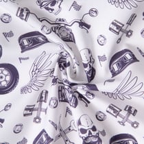 Tissu Coton imprimé Esprit Biker sur fond Blanc