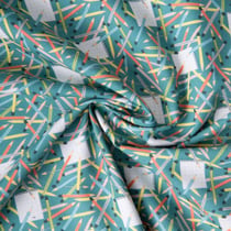 Tissu Coton imprimé School time sur fond Vert d'eau