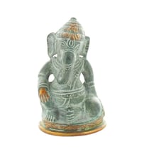 Statuette Ganesh assis en Laiton vert antique 8.2 cm - Omsaé