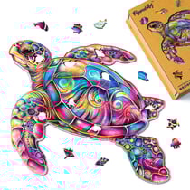 Puzzle en Bois Adulte et Enfant Figured'Art 200 pièces Animaux - Tortue de mer - Design Original 32x31,8 cm Forme Unique avec Coffret en bois Premium, Parfait pour Offrir en Cadeau