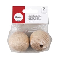 Boules bois brut FSC100%, percées,45mm, 8mm - DT, 2pces