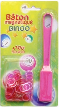 Bâton magnétique bingo rose + 100 pions de loto - ramasse pions - lotoquine