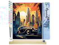Peinture par Numéro Figured'Art - Voiture Art Déco à New York - Kit de Loisir Créatif DIY Numéro d'Art Complet - 40x50cm toile roulée + châssis en bois à monter