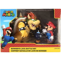 Coffret super mario bataille de la lave de bowser - 3 figurines bowser bomb et mario - figurine nintendo - jakks