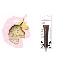 Kit pour biscuit en relief Licorne + Stylo au chocolat marron