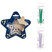 Kit pour biscuit en relief Étoile + 2 Stylos au chocolat vert et lilas