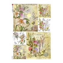1 feuille de papier de riz 22.5 x 32 cm découpage collage Paper Designs CARTE POSTALE DE FLEURS 0224