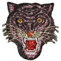 Ecusson thermocollant XL tigre à sequins rose 22cm x 23cm