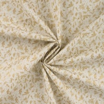 Tissu Coton imprimé motifs de Noël dorés sur fond Ecru