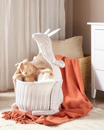Panier de Rangement en Rotin Blanc 46 x 42 cm en Forme de Kangourou pour Chambre d'Enfant Corbeille à Jouets Intérieur Polyvalent et Ludique