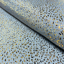 Tissu Chambray Coton léger imprimé léopard doré sur fond Bleu clair