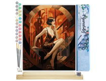 Peinture par Numéro Figured'Art - Femme assise Art Déco - Kit de Loisir Créatif DIY Numéro d'Art Complet - 40x50cm toile roulée + châssis en bois à monter