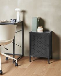 Meuble de Rangement de Bureau Noir en Métal Acier Thermolaqué avec 2 Étagères Style Moderne Industriel