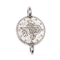 Mini - pendentif en métal Monnaie, 7,3mm ø, argent, avec 2 oeillets, 4 pces
