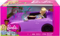 Voiture cabriolet mauve barbie + poupee barbie - auto sportive - vehicule decapotable - mattel - hby29
