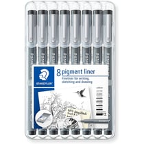 Lot de 8 feutres noirs Staedtler Pigment Liner assortiment de pointes