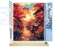 Peinture par Numéro Figured'Art - Rue d'Automne à Kyoto - Kit de Loisir Créatif DIY Numéro d'Art Complet - 40x50cm toile roulée + châssis en bois à monter