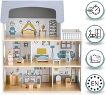 Maison de Poupée en Bois - 3 Niveaux avec Terrasse et Accessoires - Mamabrum