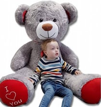 Nounours en peluche énorme Teddy Bear 75+85 gris - rouge - Velinda