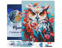 Diamond Painting Broderie Diamant Figured’Art 40x50cm toile tendue sur châssis en bois - diamants carrés - Hibou coloré en fleurs