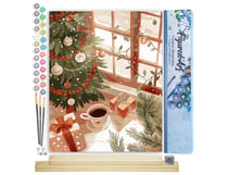 Peinture par Numéro Figured'Art - Matinée de Noël Conviviale - Kit de Loisir Créatif DIY Numéro d'Art Complet - 40x50cm toile roulée + châssis en bois à monter