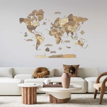 Carte du Monde en Bois 3D CREATIFWOOD Foncée, L (150 x 105 cm) - Décoration Murale