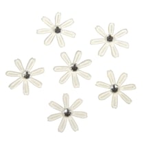 Fleurs en satin av. strass, 1,8cm ø, ivoire, 60 pces