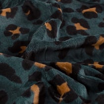 Tissu Velours tout doux Tess motif léopard sur fond Vert canard