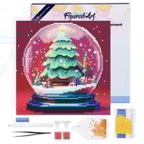 Mini Diamond Painting Broderie Diamant Figured’Art 25x25cm toile tendue sur châssis en bois - diamants ronds - Boule à Neige et Sapin de Noël