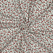 Tissu Jersey Bord Côte Digital Ambre petites cerises Rouges sur fond Blanc cassé