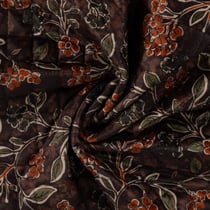 Tissu Velours ras matelassé réversible digital motif floral vintage sur fond Noir