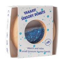 Donut sensoriel bleu à paillettes en bois – Petit Boum