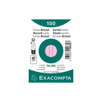 Paquet 100 fiches sous film - bristol ligné non perforé 74x105mm - Rose - x 40 - Exacompta