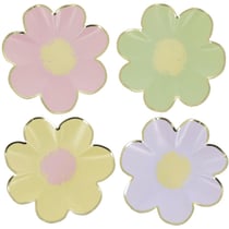 8 Petites Assiettes Fleurs Lilas, Rose, Jaune, Vert et Or
