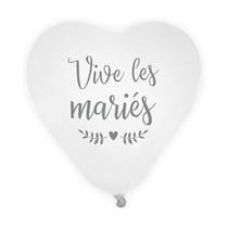 8 Ballons - Forme de cœur - Blanc - Vive les mariés - Décoration - Mariage - A gonfler