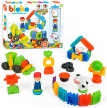 BLOKO – Coffret de 50 BIoko avec 3 Figurines 3D Ferme – Dès 12 Mois – Fabriqué en Europe – Jouet de Construction 1er âge – 503592