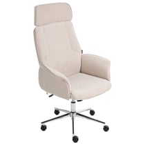 Chaise de Bureau Beige Clair en Velours Hauteur Réglable Pivotante avec Accoudoirs Évasés Style Moderne