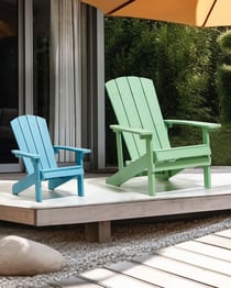 Chaise de Jardin pour Enfants Bleu Clair en Plastique Effet Bois Pour Terrasse Patio Style Moderne