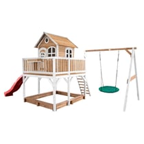 AXI Maisonnette Liam avec balancoire Nid rond Summer Brun Blanc avec Toboggan Rouge - Axi House