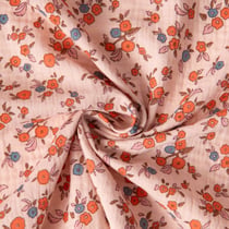Tissu Double gaze de Coton Fleuris June sur fond Pêche