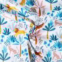 Tissu Coton imprimé Arty Animaux de la forêt Bleu sur fond Blanc