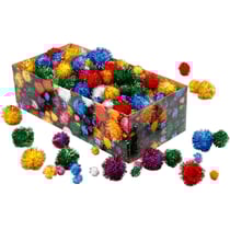 Pompons scintillants, d 15-40 mm, paillettes, ca. 400 pièce, Couleurs vives, 400 gr/ 1 Pq.