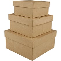 Boîtes Carrées, H : 5+6+7,5 cm, dim. 10+12,5+15 cm, 3 pièces/ 1 set