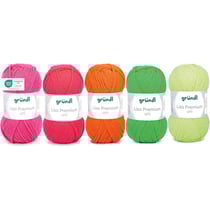 5 pelotes de laine - Jaune fluo, rose fluo, vert matcha, rose et orange fluo - 100% acrylique - Gründl - Lisa Premium