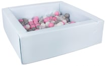 Piscine à balles carrée avec 200 balles - bleu (pastel)/blanc, transparent, rose clair, gris