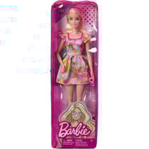 Poupee barbie fashionistas blonde cheveux long - robe rose avec chaussures a talons - mattel - hbv15