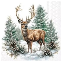 4 serviettes en papier découpage collage 33 cm CERF DE NOEL N 502
