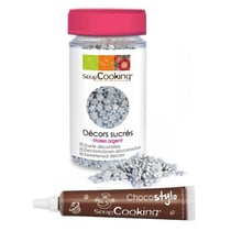 Décors sucrés étoiles argentées + Stylo chocolat