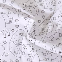 Tissu Coton à colorier Animaux et fleurs sur fond Blanc
