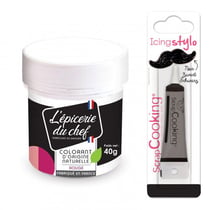 Colorant alimentaire naturel Rouge 40 g + Stylo glaçage noir